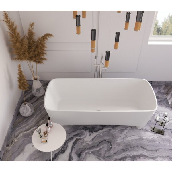 Castello USA CB-GM-8005 Coronado 70 7/8 Inch Solid Surface Freestanding Bathtub with Drainer and Overflow