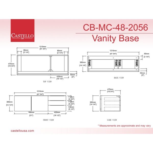 Castello USA CB-AMAZON-48W-SET Amazon 47 3/4 Inch White Vanity Set with Top