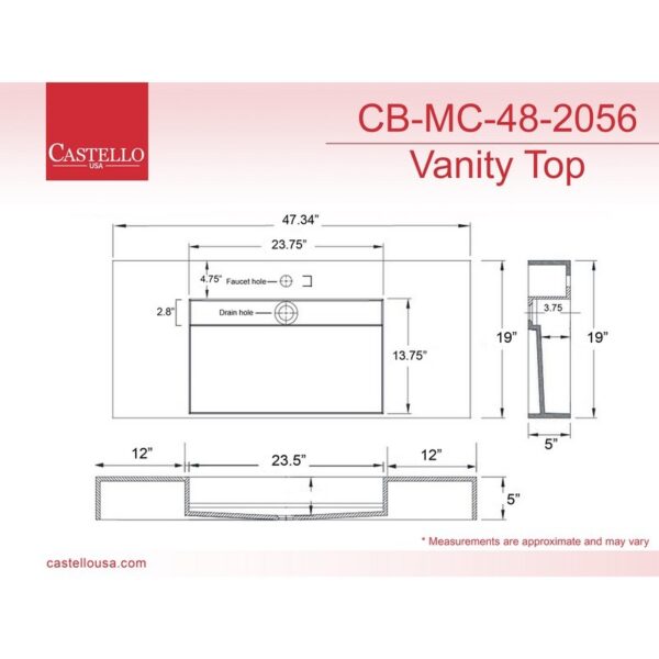 Castello USA CB-AMAZON-48W-SET Amazon 47 3/4 Inch White Vanity Set with Top