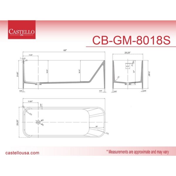 Castello USA CB-GM-8018S Cheyenne 63 Inch Solid Surface Freestanding Bathtub