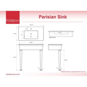 Castello USA CB-ML-900-752-W Parisian 35 1/2 Inch Sink with Designer Legs