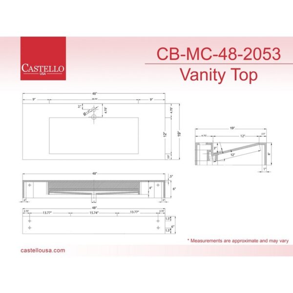 Castello USA CB-NILE-48G-SET Nile 47 3/4 Inch Grey Vanity Set with Top