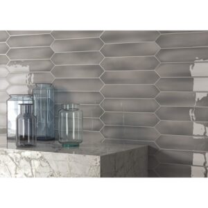 Castello USA CB-OPT-GRY-2X13 Italy 2 1/2 x 13 Inch Grey Glossy Ceramic Subway Wall Tile Picket