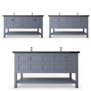 Castello USA CB-VENICE-60G-SET Venice 60 Inch Grey Vanity Set with Top