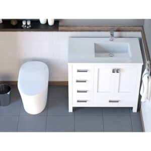 Castello USA CB-YAM-36W-R-SET Yamyam 36 Inch Right Offset White Vanity Set with Top