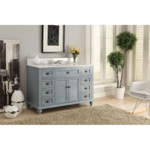 Chans Furniture CF-28328BU 49 Inches Benton Collection Vintage Cottage Glennville Single Sink Bathroom Vanity In Blue