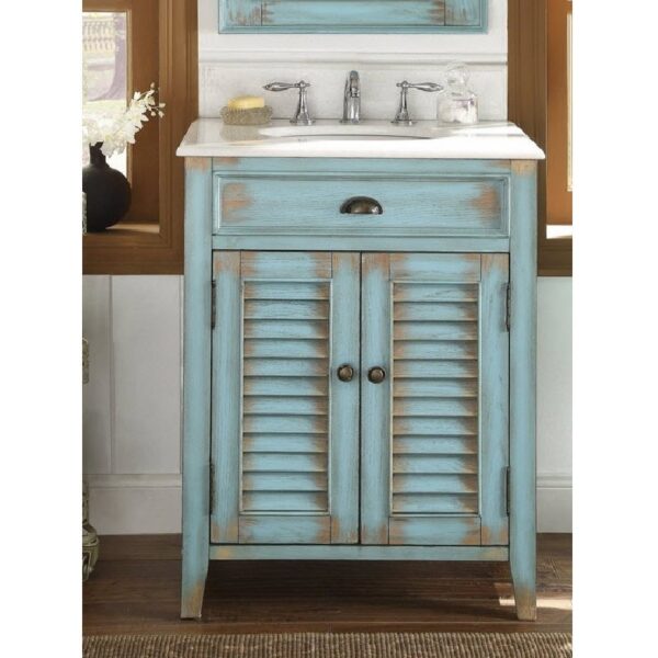 Chans Furniture CF-28883 Abbeville 26 Inch Freestanding Cottage Style Single Bathroom Vanity in Distressed Blue