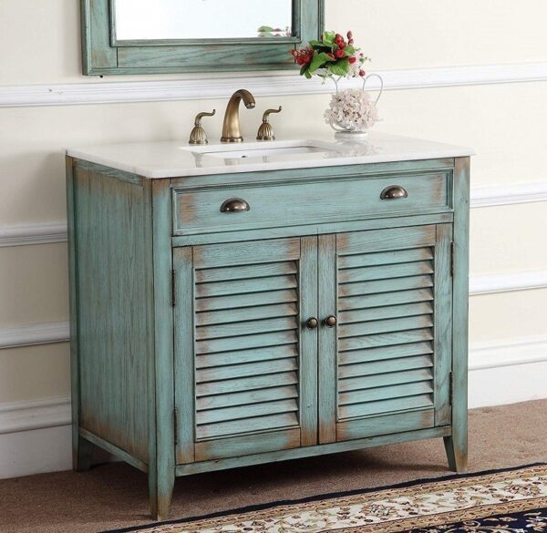 Chans Furniture CF-28884BU Abbeville 36 Inch Distressed Blue Bathroom Sink Vanity