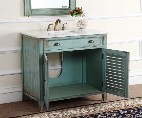 Chans Furniture CF-28884BU Abbeville 36 Inch Distressed Blue Bathroom Sink Vanity