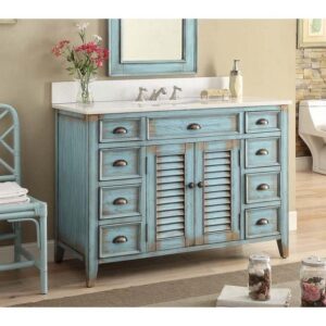 Chans Furniture ZK-28885BU 46 Inches Benton Collection Abbeville Single Sink Bathroom Vanity In Distressed Blue