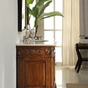 Chans Furniture CF-3882M-TK-56 Beckham 56 Inch Dark Cherry Bathroom Sink Vanity, Cream Marble Countertop