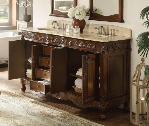 Chans Furniture CF-3882M-TK-64 Beckham 64 Inch Brown Bathroom Double Sink Vanity