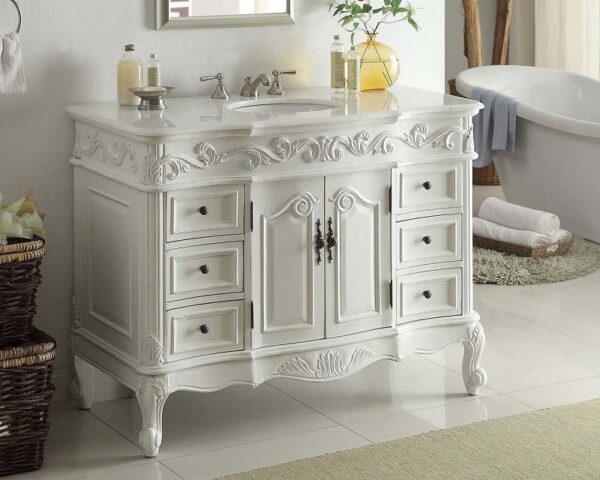 Chans Furniture CF-3882W-AW-42 Beckham 42 Inch Antique White Bathroom Sink Vanity