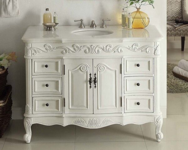 Chans Furniture CF-3882W-AW-42 Beckham 42 Inch Antique White Bathroom Sink Vanity