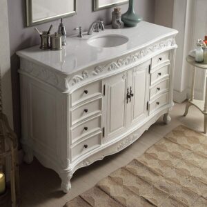 Chans Furniture CF-3882W-AW-56 Beckham 56 Inch Antique White Bathroom Sink Vanity