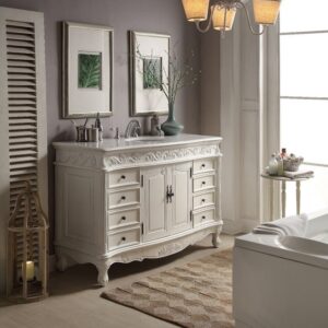 Chans Furniture CF-3882W-AW-56 Beckham 56 Inch Antique White Bathroom Sink Vanity