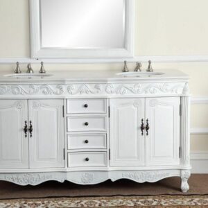 Chans Furniture CF-3882W-AW-64 Beckham 64 Inch Antique White Bathroom Double Sink Vanity