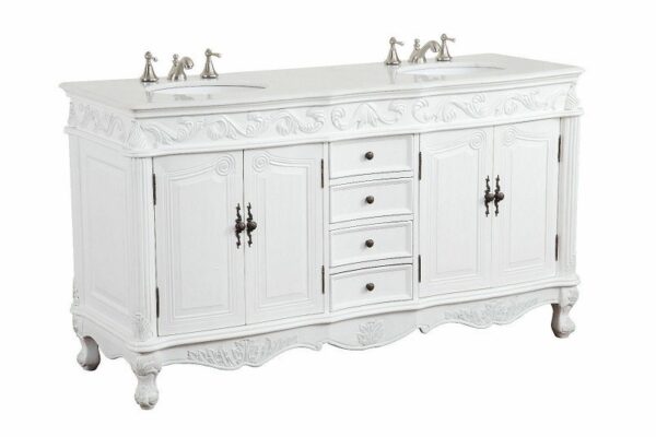 Chans Furniture CF-3882W-AW-64 Beckham 64 Inch Antique White Bathroom Double Sink Vanity