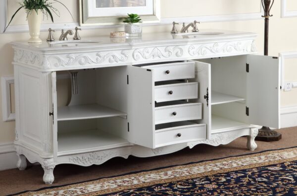 Chans Furniture CF-3882W-AW-72 Beckham 72 Inch Antique White Bathroom Double Sink Vanity