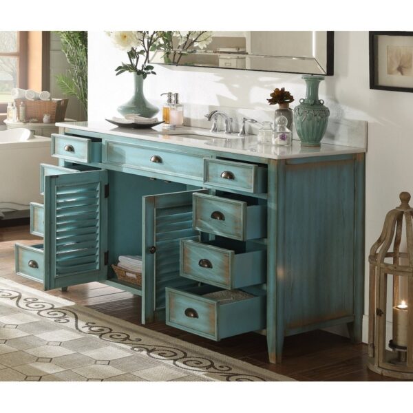 Chans Furniture CF-66323BU-60 60 Inches Abbeville Single Sink Bathroom Vanity In Distressed Blue