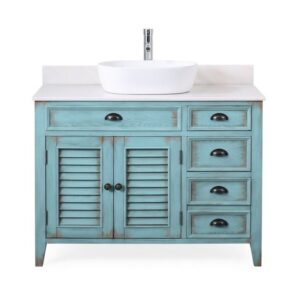 Chans Furniture CF-78881BU Abbeville 42 Inch Vessel Sink Vanity - Distressed Blue