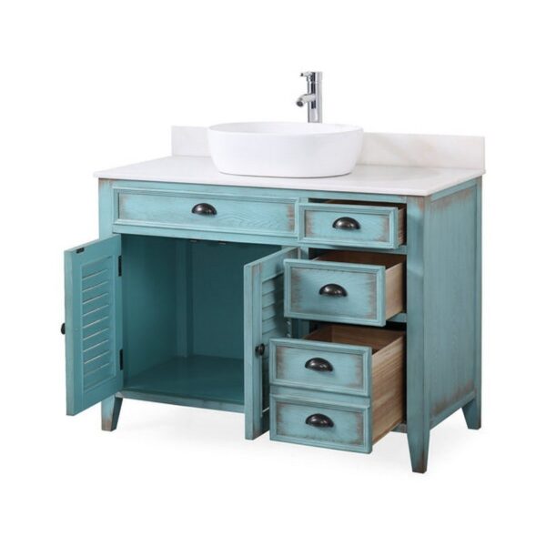 Chans Furniture CF-78881BU Abbeville 42 Inch Vessel Sink Vanity - Distressed Blue