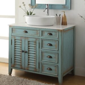 Chans Furniture ZK-78886BU 38 Inch Benton Collection Distress Blue Abbeville Vessel Sink Bathroom Vanity