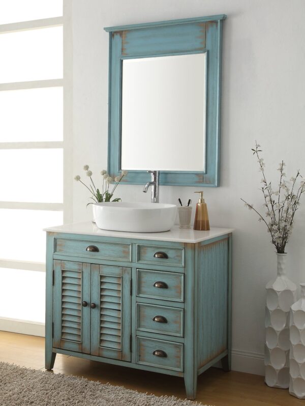 Chans Furniture ZK-78886BU 38 Inch Benton Collection Distress Blue Abbeville Vessel Sink Bathroom Vanity