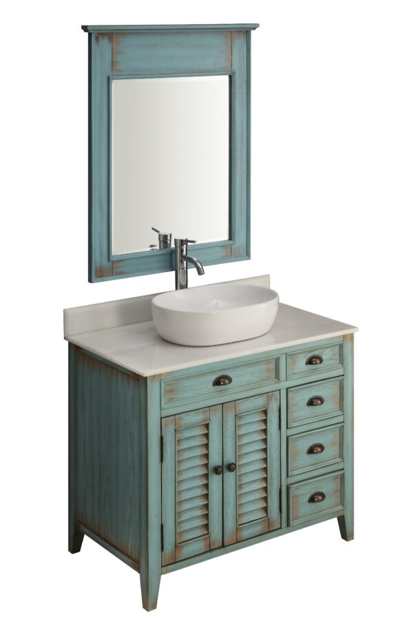 Chans Furniture ZK-78886BU 38 Inch Benton Collection Distress Blue Abbeville Vessel Sink Bathroom Vanity