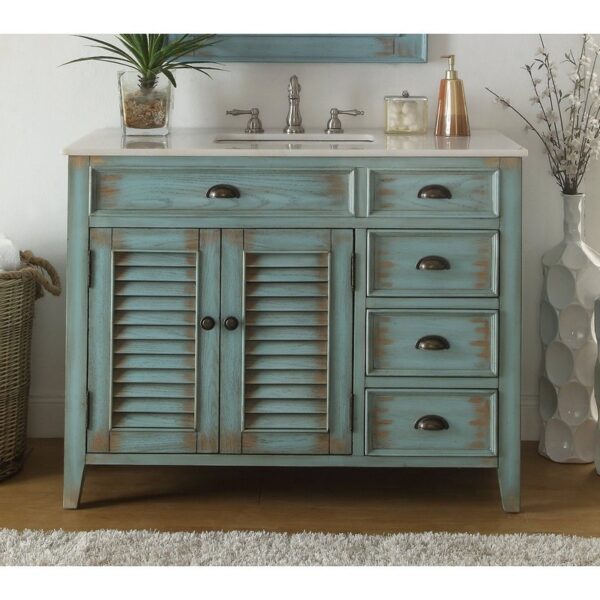 Chans Furniture CF-78888BU 42 Inches Benton Collection Abbeville Single Sink Bathroom Vanity In Distressed Blue