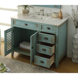 Chans Furniture CF-78888BU 42 Inches Benton Collection Abbeville Single Sink Bathroom Vanity In Distressed Blue