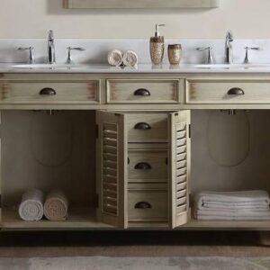 Chans Furniture CF-88324W-60 Abbeville 60 Inch Distressed Beige Bathroom Double Sink Vanity