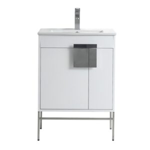 Chans Furniture CL-101WH-24ZI 24 Inch Tennant Kuro Minimalistic White Bathroom Vanity