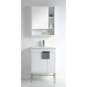 Chans Furniture CL-101WH-24ZI 24 Inch Tennant Kuro Minimalistic White Bathroom Vanity