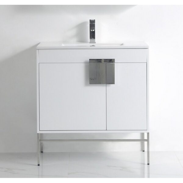 Chans Furniture CL-101WH-32ZI 32 Inch Tennant Brand Kuro Minimalistic White Bathroom Vanity