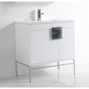 Chans Furniture CL-101WH-32ZI 32 Inch Tennant Brand Kuro Minimalistic White Bathroom Vanity