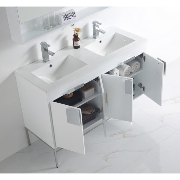 Chans Furniture CL-101WH-47QD 47 Inch Tennant Brand Kuro Minimalistic White Double Bathroom Vanity