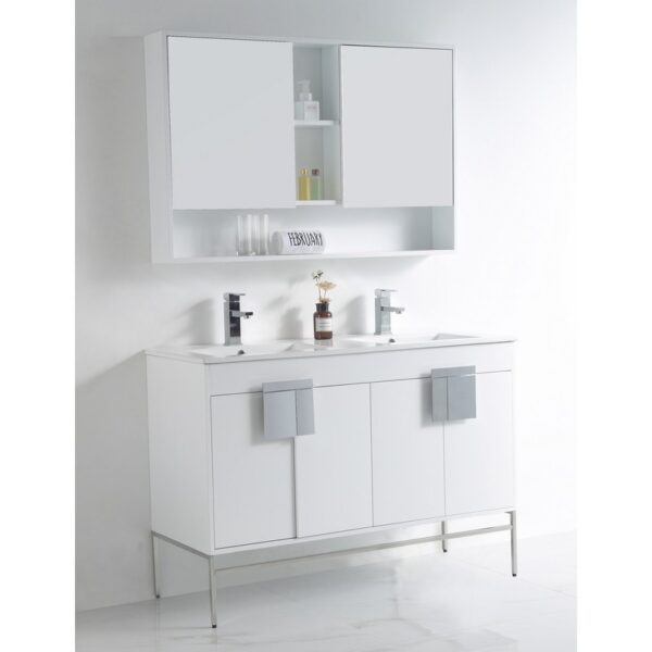 Chans Furniture CL-101WH-47QD 47 Inch Tennant Brand Kuro Minimalistic White Double Bathroom Vanity