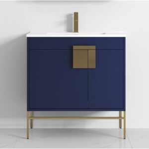 Chans Furniture CL-108NB-32ZI 32 Inches Tennant Brand Kuro Minimalistic Bathroom Vanity In Navy Blue