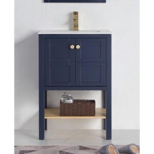 Chans Furniture CL-208NB-24 24 Inches Tennant Brand Arola Small Slim Narrow Bathroom Vanity In Navy Blue