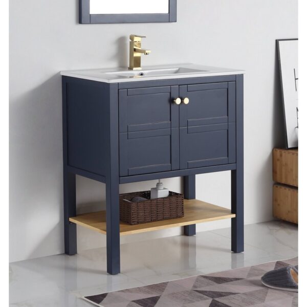 Chans Furniture CL-208NB-30 30 Inches Tennant Brand Arola Small Slim Narrow Bathroom Vanity In Navy Blue