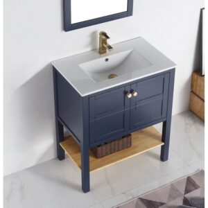 Chans Furniture CL-208NB-30 30 Inches Tennant Brand Arola Small Slim Narrow Bathroom Vanity In Navy Blue