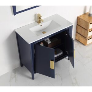 Chans Furniture CL-22NB36-ZI 36 Inches Larvotto Modern Single Sink Bathroom Vanity In Navy Blue