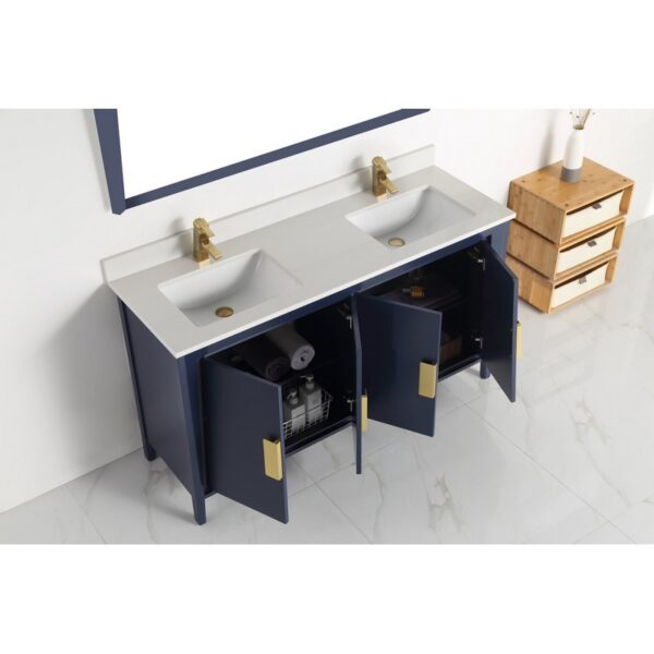 Chans Furniture CL-22NB60-QT 60 Inches Larvotto Contemporary Double Sink Bathroom Vanity In Navy Blue