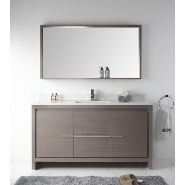 Chans Furniture CL10-GO60-QZ 60 Inch Tennant Brand VIARA Modern Style Bathroom Sink Vanity with Quartz Counter Top in Gray Oak