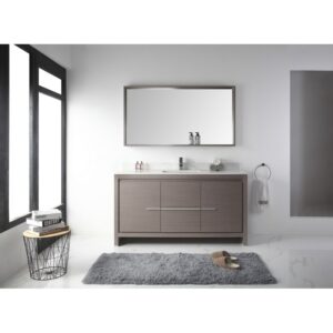 Chans Furniture CL10-GO60-QZ 60 Inch Tennant Brand VIARA Modern Style Bathroom Sink Vanity with Quartz Counter Top in Gray Oak