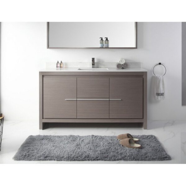 Chans Furniture CL10-GO60-QZ 60 Inch Tennant Brand VIARA Modern Style Bathroom Sink Vanity with Quartz Counter Top in Gray Oak