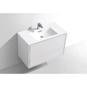 Kubebath DL36 De Lusso 36 Inch Wall Mount Single Sink Bath Vanity