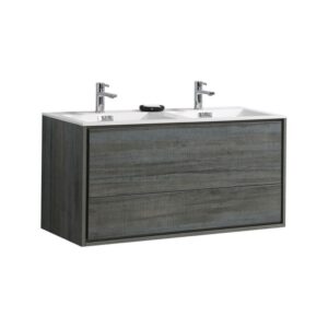 Kubebath DL48D De Lusso 48 Inch Wall Mount Double Sink Bath Vanity