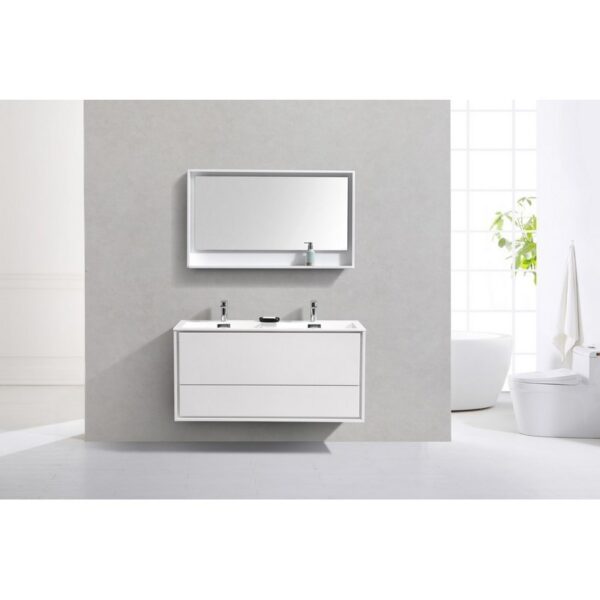 Kubebath DL48D De Lusso 48 Inch Wall Mount Double Sink Bath Vanity